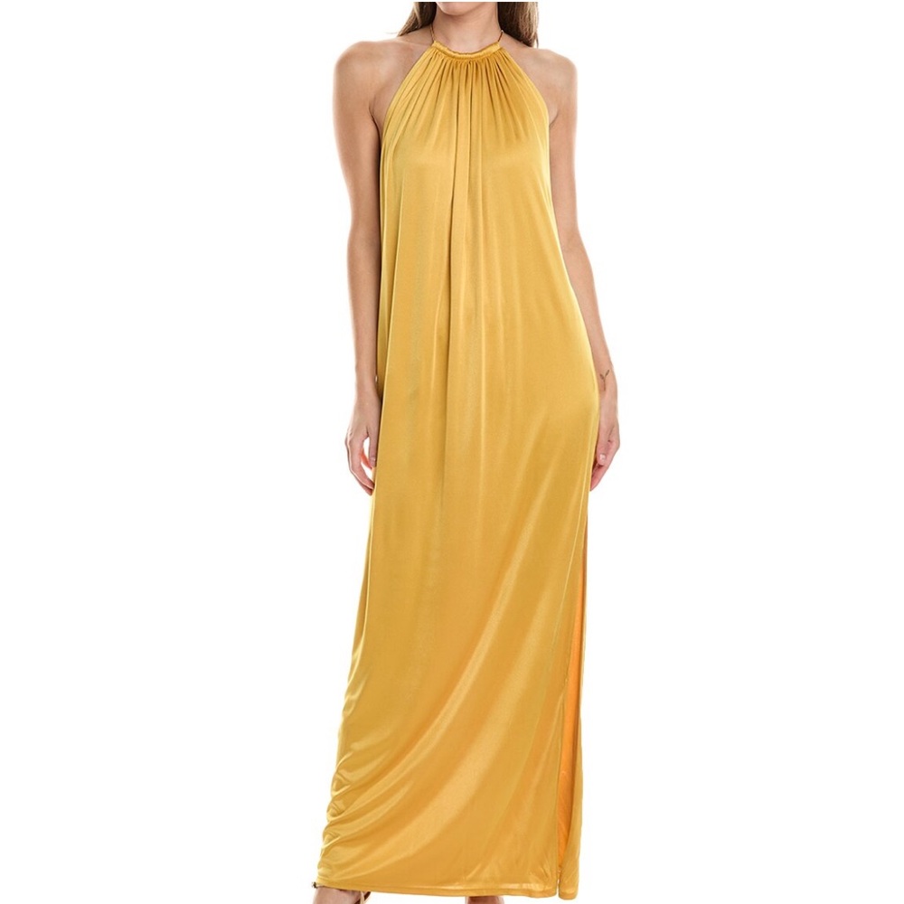 Ronny Kobo Collection Mustard Yellow Halter Maxi Dress